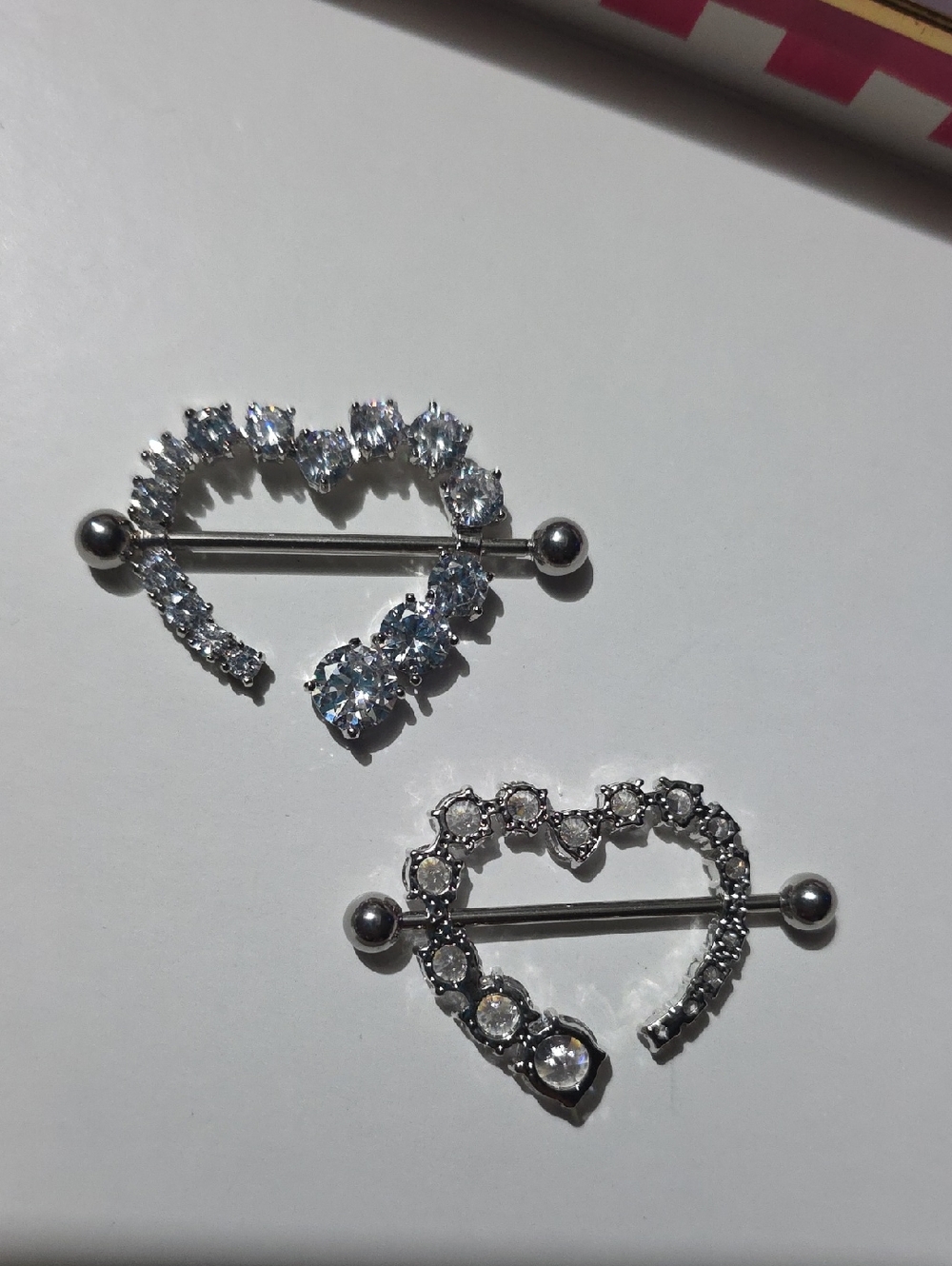 Silver Heart Crystal Nipple Barbell Jewelry